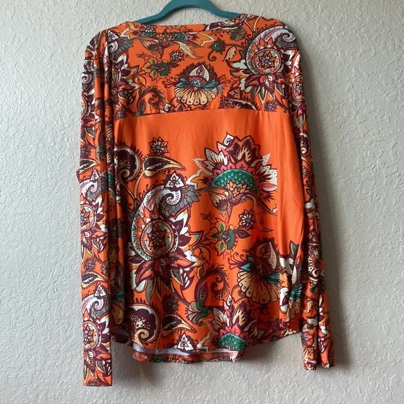 NWOT Orange Floral Scoop Neck Top - Picture 5 of 10